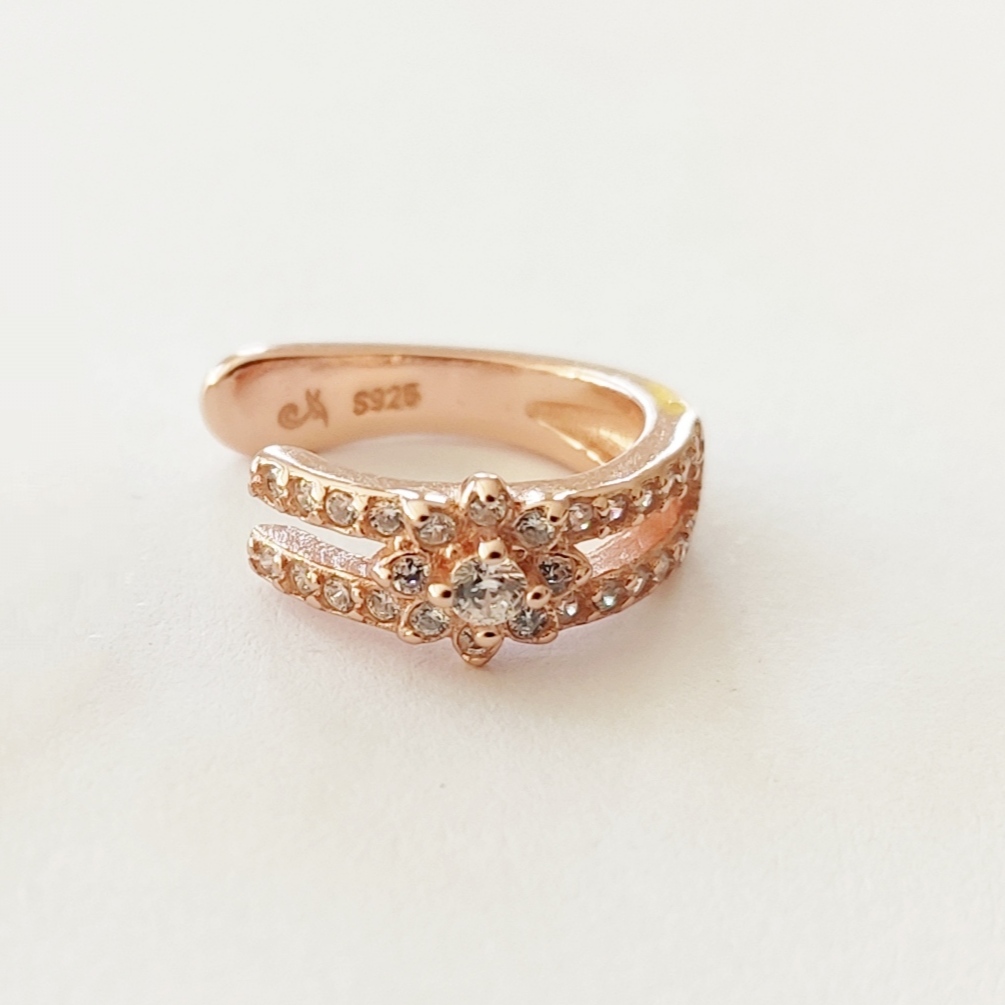 Cuff con Cristal de Plata 925 Bañado en Oro Rosé Por Unidad